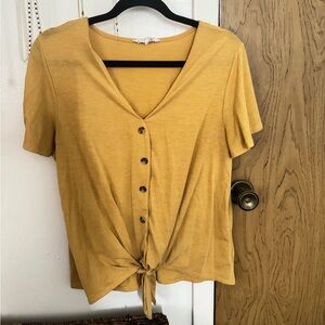yellow button down top